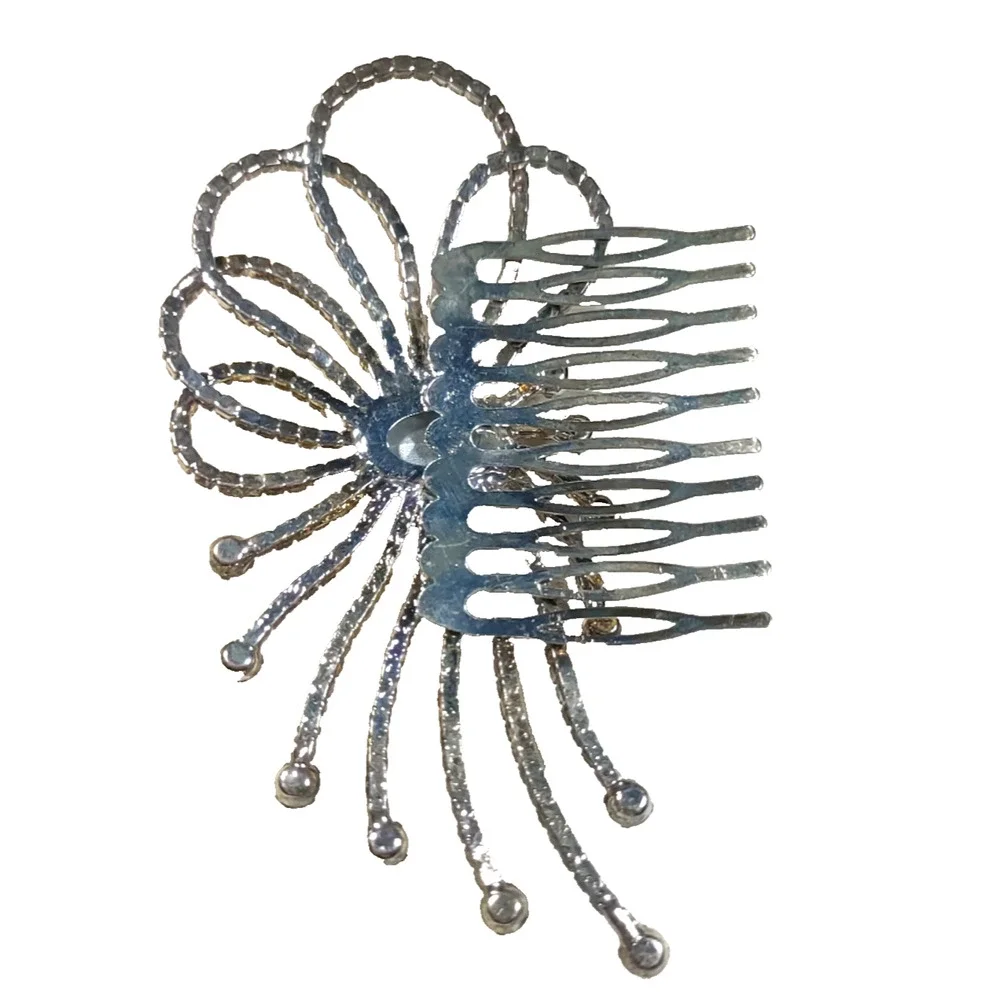 Elegant Large Hair Barrette Comb Silver Tone Rhinestone Wedding Prom